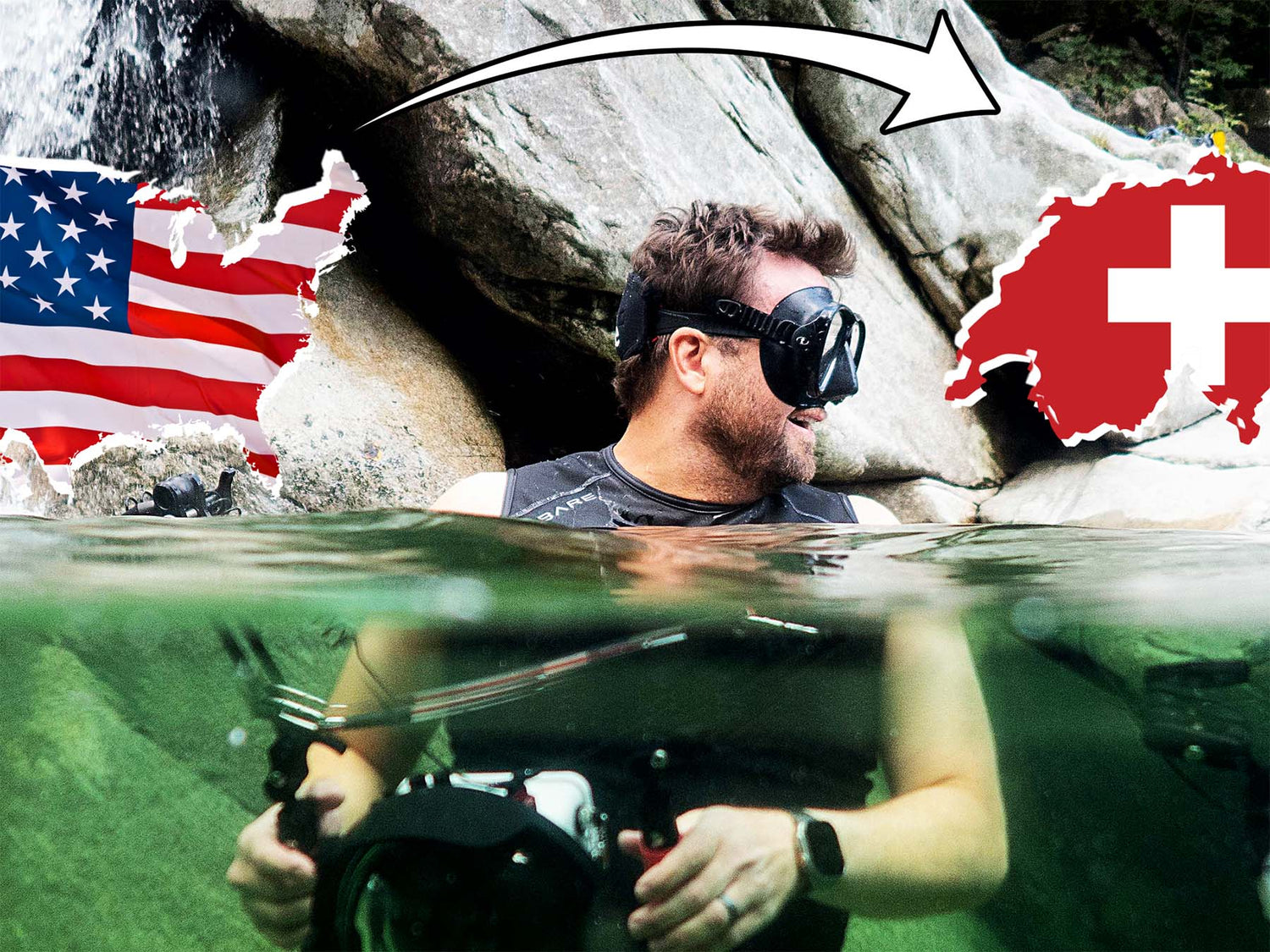 John Brigham diving with Ikelite Underwater Systems in Verzasca Valley, Switzerland