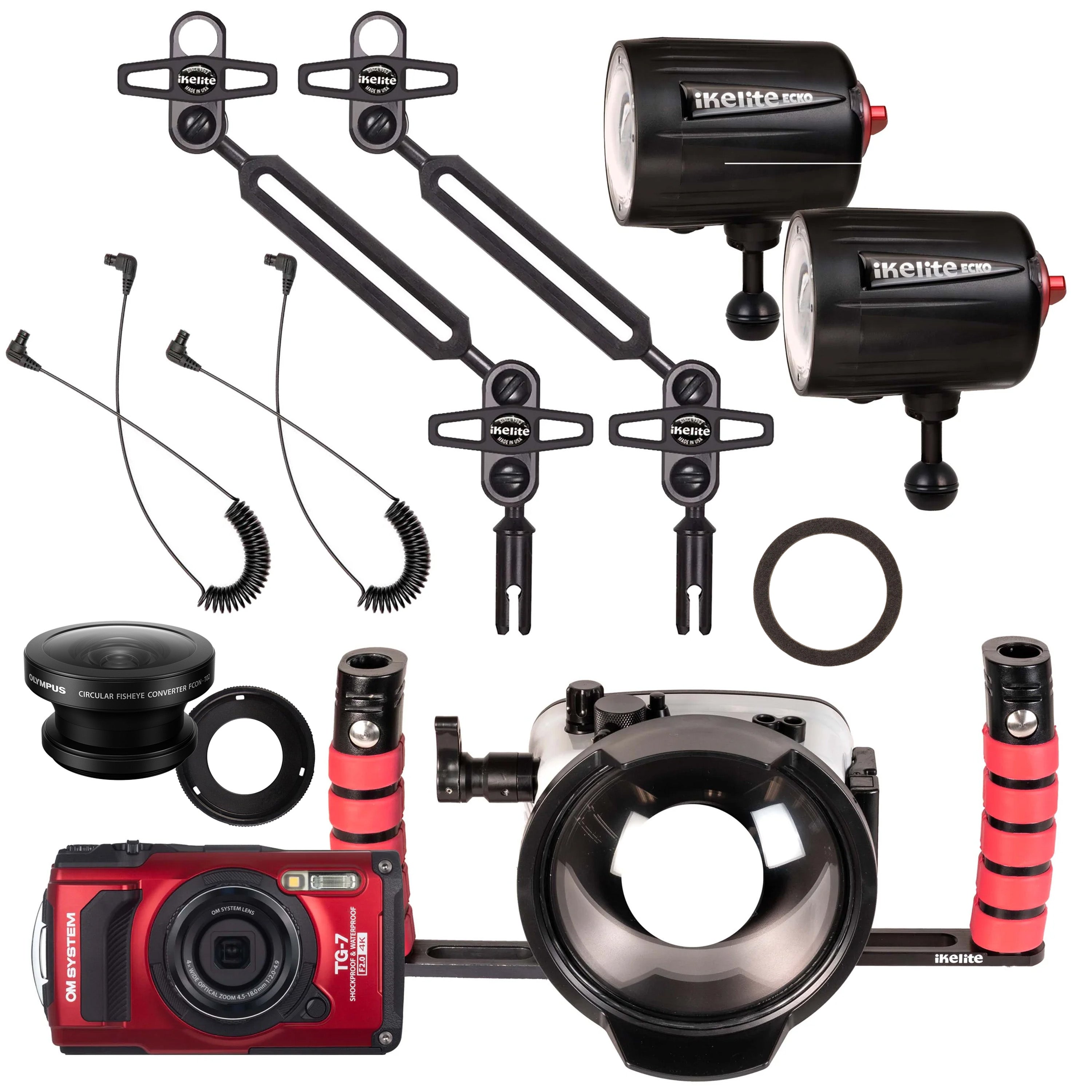 Ikelite Underwater Housing, OM System Tough TG-7 Camera and Ecko Strobes Wide Angle Kit