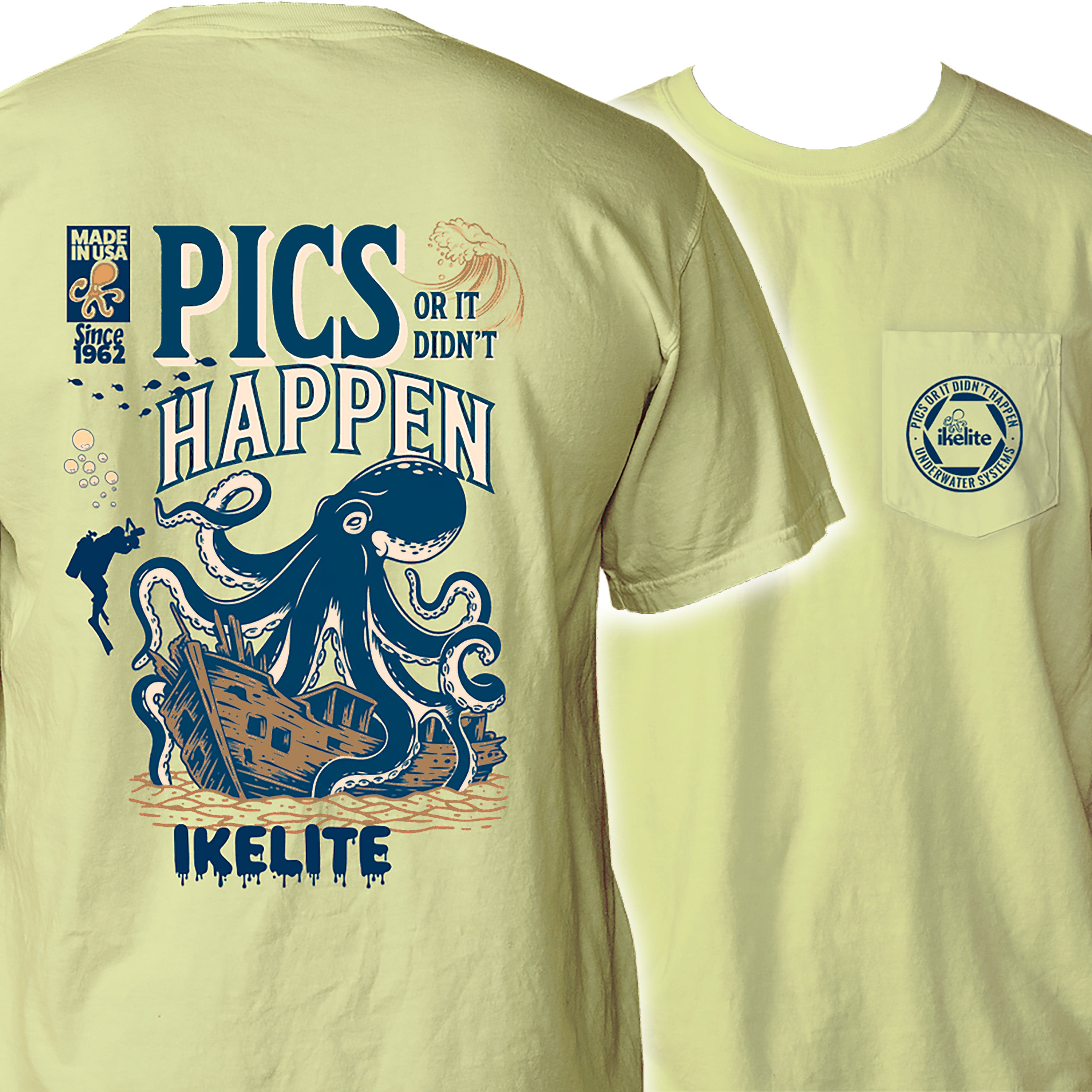 Ikelite Pocket T-Shirt Pics or It Didn't Happen Comic Book (Yellow-Green)