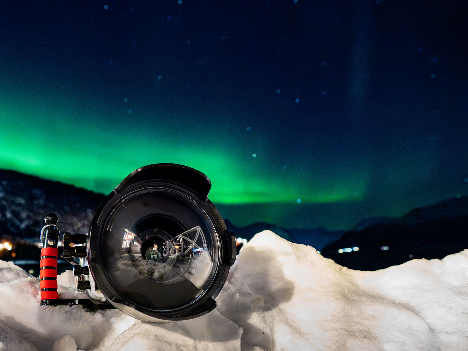 Ikelite 200DL Underwater Housing on ice in Norway during Northern Lights