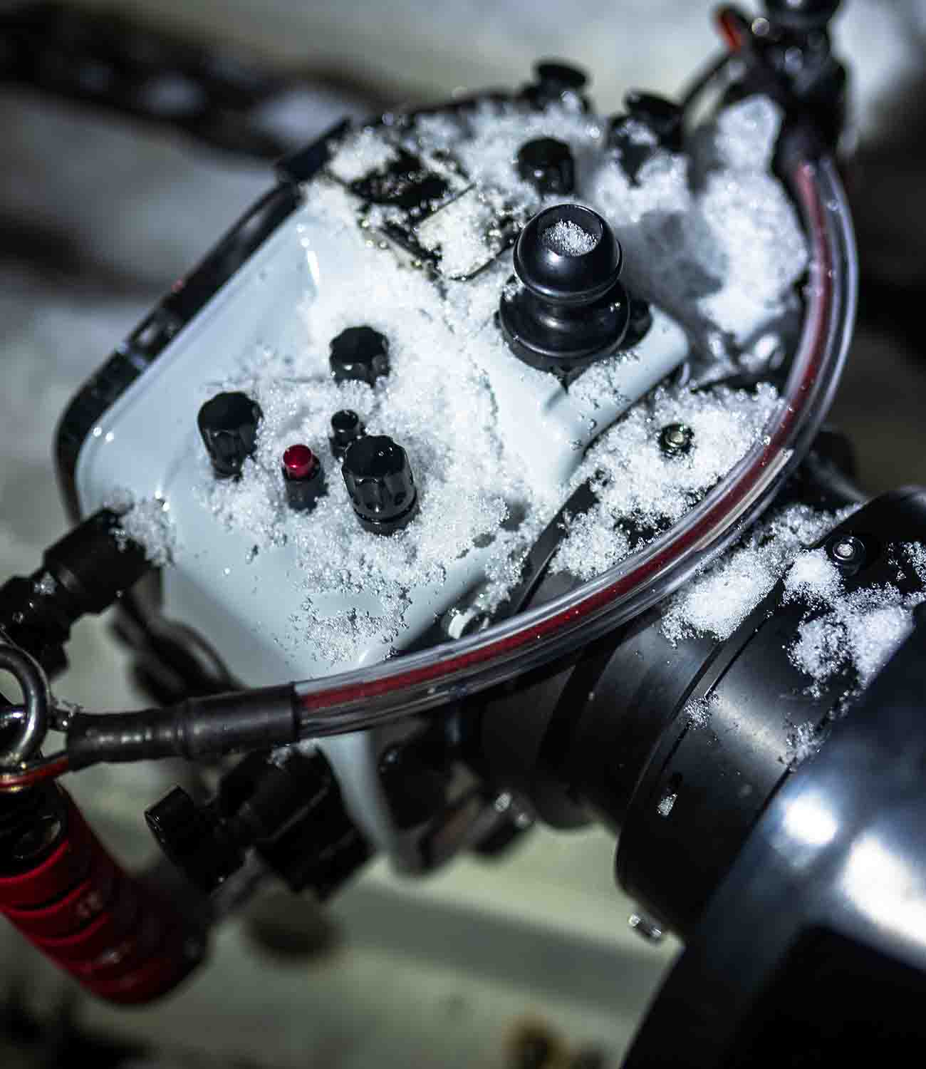 Ikelite Underwater Housing covered in snow in Norway