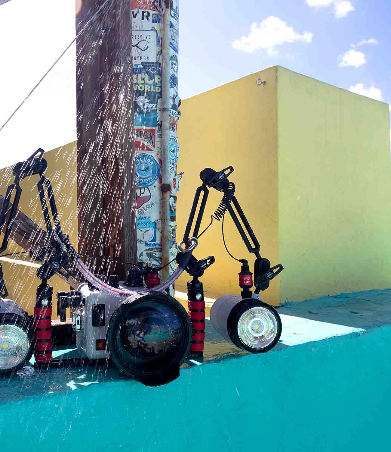 Ikelite Underwater Housing fresh water rinse in Grand Cayman at Sunset Divers