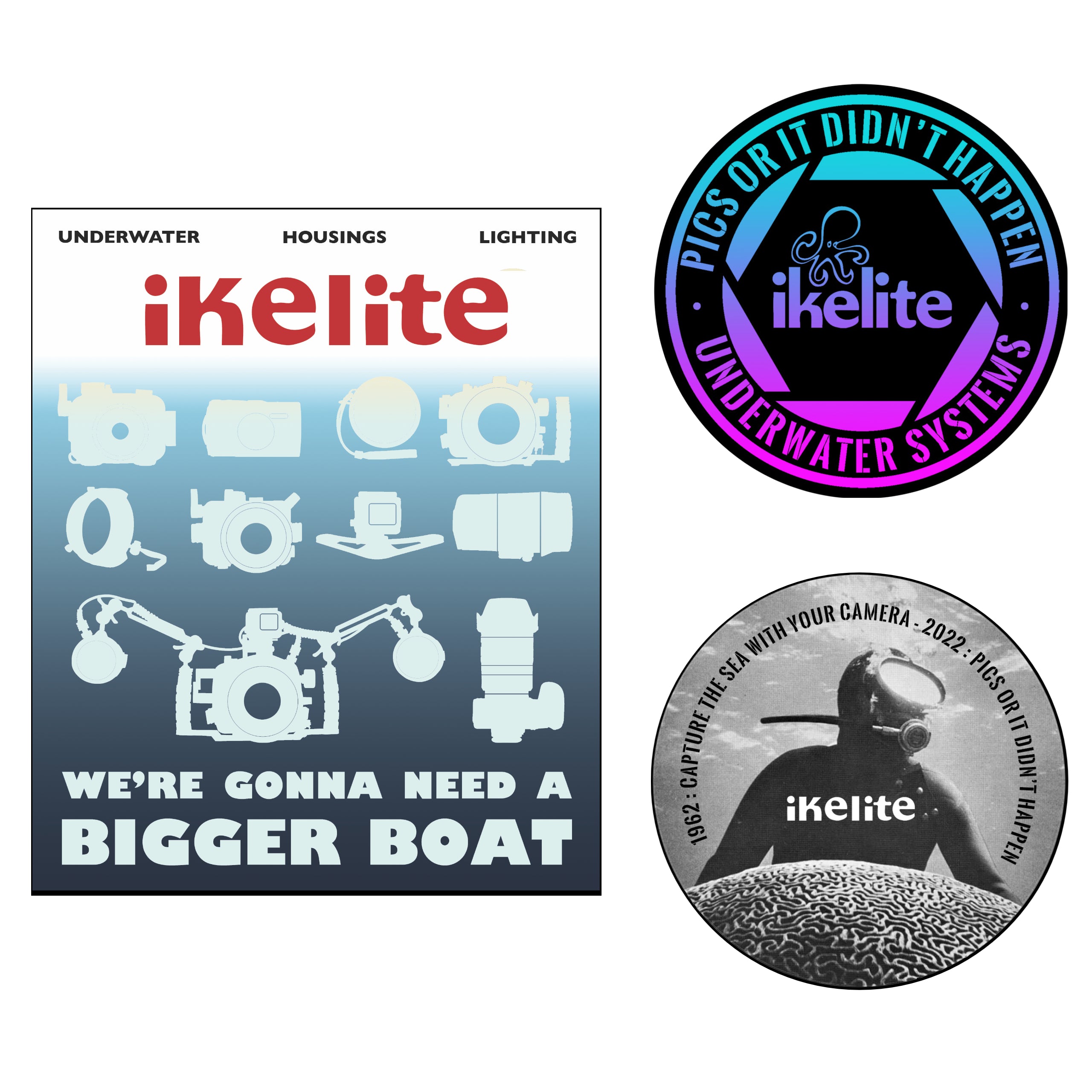 Ikelite Logo Sticker Pack (Jaws / Diver / Badge)